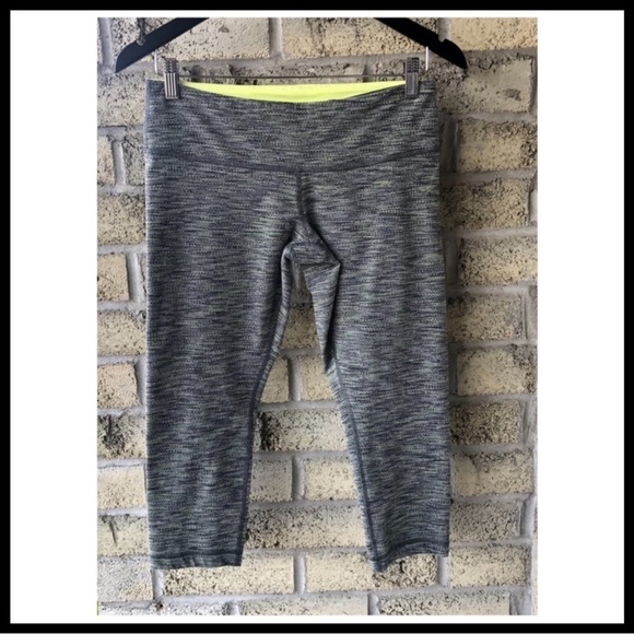 LULULEMON Wunder Under Crop II Diamond Jacquard Space Dye Slate Clarity Yellow - Picture 2 of 9